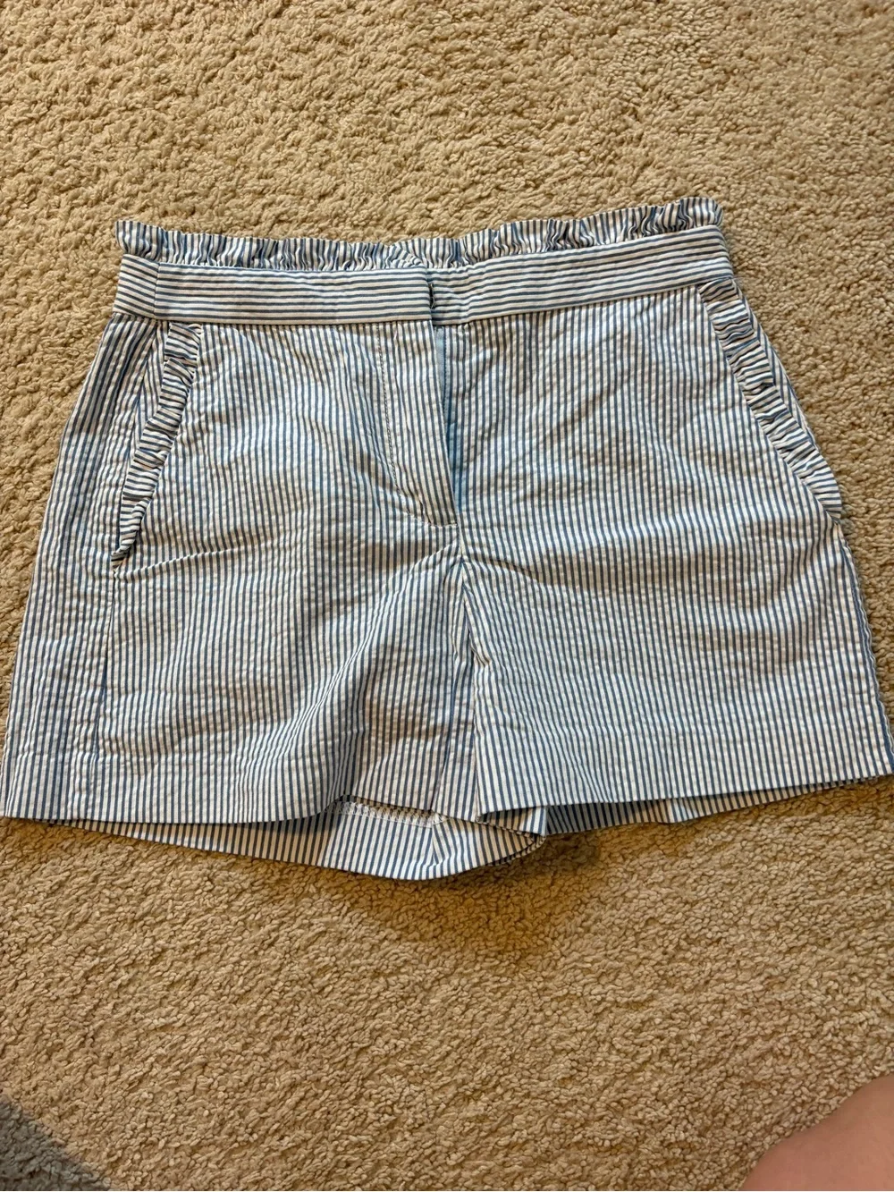 J. Crew Blue and White Seersucker High-Waist Shorts